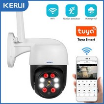 카메라 CCTV 홈캠 cctv 감시 무선 가정용 펫캠 hdmi 산업용 비디오 방송용 캠코더 KERUI Tuya 1080P 3MP PTZ WiFi IP 야외 홈 보안 4X 디지털 줌, 1080P and 128GB Card+미국 플러그