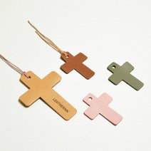 [핸드메이드] 천연소가죽 십자가책갈피 이니셜각인 가죽책갈피 북마크, 네추럴, 큰십자가