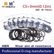 블랙 NBR 씰링 O-링 고무 링 씰 개스킷 와셔 CS3mm 두께 OD51/54/55/56/57/58/60/65/68/70*3mm 로트당 10 개270506, OD58xID52xCS3mm, 3mm