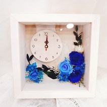 꽃이있는풍경 프리저브드 시계 집들이 신혼집 선물 시들지않는꽃, 파랑+원목