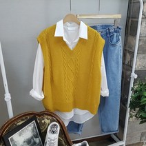 상상그이상 여성용 피셔 꽈배기 브이넥 니트 조끼 베스트 간절기 필수템 가을신상