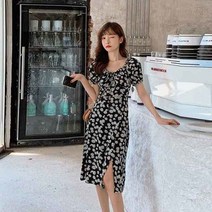 [이꾸띠] 쇼마즈비이리 여성 라운드넥 원컬러 옆 트임 무릎길이 원피스