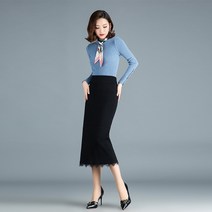 니트 스커트 하프기장 홍콩무드 트임 원스텝 레이스 라인 반신 롱 힙랩 여성 겨울 가을 564543434