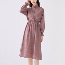 잔체크 패턴 앞단추 포인트 여리여리 여성 원피스