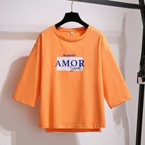 봄라운드티셔츠 아보카도 그린 색티셔츠 여성 칠부 소매 일찍이 봄계절 와이드 루즈핏 미들 상의 반팔 트렌드 3944843608