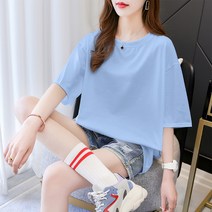 여성티셔츠 라운드 루즈핏 여백 순면 반팔 티셔츠