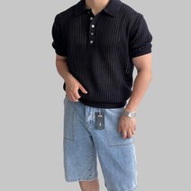 남자 여름 반팔 니트 카라넥 배색 그물 메쉬 펀칭 듀비 남자다잉