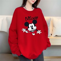 손드르 여성용 가을철 오버핏 미키 프린팅 맨투맨 티셔츠(M-5XL)