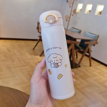 미즈우드 만화 쉘 머그잔 귀여운 신선한 간단한 물 컵 사무실 성인 휴대용 더블 스테인레스 스틸 컵, 500ML, YX3601 화이트 강아지