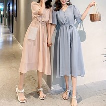 브이넥 파스텔 쉬폰 롱원피스 여성스런코디 데이트룩 96847EA_#7