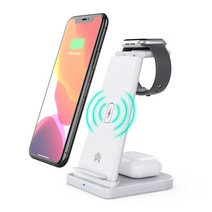 고속 3in1 삼성 아이폰 휴대전화 갤럭시워치 에어팟 헤드셋 무선충전기, 하얀, UD21S, 1개