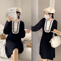 초가을 수유복 프렌치 로맨틱 나무 귀넥 패치 쉬폰 소매 임산부 원피스 샤오마