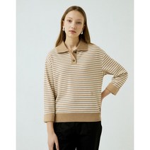 헤지스레이디스 22SS 베이지 스트라이프 면 긴팔카라티셔츠 HSTS2B310I2