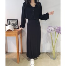 상상그이상 여성용 국내제작 롤린 세트 부드러운 레이온 소재 후드 가디건 롱원피스 세트