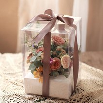 프리저브드 생화 플라워박스 투명 꽃 선물 박스 상자 포장 케이스, 핑크