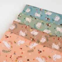 DTP 코튼 원단 20수 플로라 래빗 4컬러 패브릭, 라떼