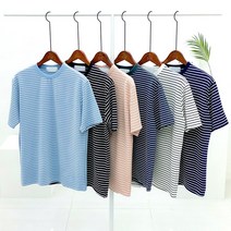 제이엘핏 남여공용 라운드 오버핏 폴리 스트라이프 반팔 티셔츠
