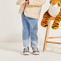 [밀리밤] 멋쟁이 밑단 배색 일자 핏 청바지 MLTJ21180