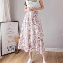 플라워 쉬폰 캉캉 밴딩 여름 롱 스커트 3col 05189