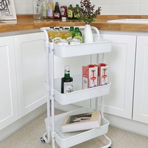 HS 트롤리 3단카트 이동식 수납장 선반 화이트 블랙