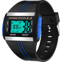 등산시계 군인입대 전문야외 산악용 아웃도어패션시계 다기능 SYNOKE-남성용 스포츠 대형 다이얼 LED 남성용 디지털 손목 전자 남성 독특한 디자인, 02 Blue