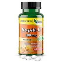 America Medic Science Rapid-C 500mg 비타민 C 보충제 (100정 1팩) 에너지 부스터 일일 면역 시스템 지원 항산화 물질 비건 비 GMO 코팅 아스코르빈산 성인 남성 및 여성용, 100 Count [Pack of 1]