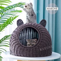 동물귀 라탄집 고양이 강아지 반려동물 사계절 라탄 하우스, 베이지브라운