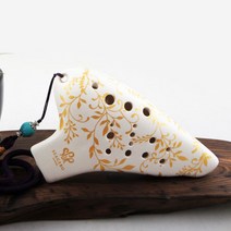 [세계로본 오카리나] 도자기 나뭇잎 오카리나 더블 알토C 운지편한 OCARINA 연주자용 오카리나 지도자용 오카리나 (구매Gift), 바디 화이트(실사 골드)