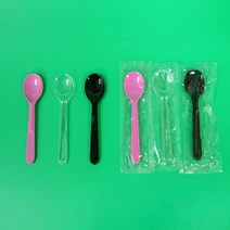 아이스크림스푼 대 (500개) 12cm / 수저 일회용 플라스틱 벌크 개별 낱개 포장 배달 캠핑 테이크아웃 용기 백색 투명 블랙 베스킨라빈스 샐러드 디저트 도시락, 블랙(500개)(개별포장), 500개