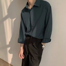 봄과 가을 캐주얼 긴팔 셔츠 루즈한 쉬폰 드레이프 아이스 실크 셔츠 남성 한국 트렌드