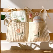 돗투돗x마롤로뜨 침대 수납 걸이 100수 누빔 아기 베드 벽걸이수납 다용도 정리함, 수납 파우치_달콤튤립, 2포켓