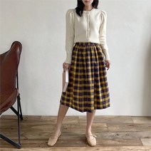 셀러허브 여성패션 [] 여자 레이어드 청순 코디 여친룩 산책 체크 패턴 롱스커트