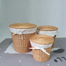 영앤리빙 라탄 세탁바구니 빨래바구니 원형 뚜껑있음 허니 소