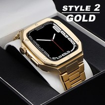 Apple watch용 럭셔리 수정 키트 밴드 케이스 8 7 45mm 6 5 4 SE 44mm 수리 모드 금속 베젤 스트랩 iWatch, 협력사, Style2-골드