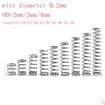 20 개 몫 0.2mm 스테인레스 스틸 마이크로 소형 압축 스프링 OD 2mm, 4mm, 10mm