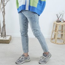 (26~36) 남자 슬림핏 스판 노멀워싱 밑단 포인트 연청바지 데님팬츠