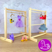 인형 2종 목재 DIY 행거+옷걸이 미미 쥬쥬 구체관절인형 옷 정리 브라이스 원목 옷장 소픔 돌하우스, 2단 목재 행거