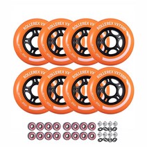 Rollerex VXT500 인라인 스케이트 휠 (베어링 스페이서 및 와셔 포함 8팩) (사이즈 및 색상 옵션 사용 가능) - 실내 실외 하키 - 롤러 블레이드 휠 교체용(7, Sunrise Orange