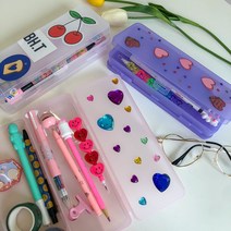2단 수납 DIY 반투명 플라스틱 필통, 투명