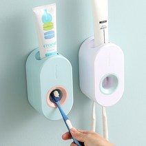 1+1 원터치 치약디스펜서 자동 치약짜개 치약압착기, 화이트+핑크