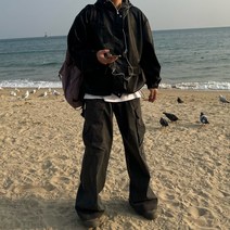 르위 레더 후드집업 스트링 투포켓 오버핏 가죽 라이더 자켓 2color