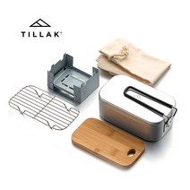 TILLAK 트란지아 대체 캠핑용 사각 반합 알루미늄 도시락 접이식 손잡이 도마 찜망포함 세트, 반합세트상품, 1개