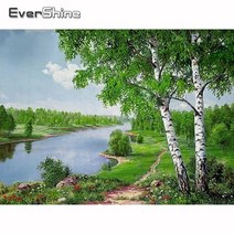 보석십자수 꽃 과일 큐빅 비즈Evershine 5D 다이아몬드 DIY 모자이크 풍경 페인팅 자작 나무 풀 세트 자수, 01 스퀘어  20X30