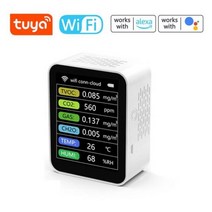공기 감지기 Lcd 대형 스크린 휴대용 Tvoc Co2 가스 모니터 품질 6 In 1 다기능, 01 White WIFI-VOC