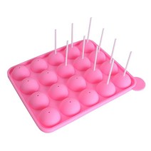 WARMBUY 20칸 실리콘 케이크 팝 몰드 롤리팝 베이킹 몰드 트레이 스틱 포함 핑크