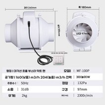 유인휀 비닐하우스 환풍기 환기 공장 공업용 배기 산업용 덕트 화장실 축사 팬 농장 축사용, 4 인치 100 구경 듀얼 스피드 조절