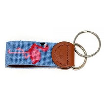 정품 Huck Venture 가죽 핸드 스티치 니들포인트 열쇠 고리 또는 고리 샷건 쉘, Flamingo
