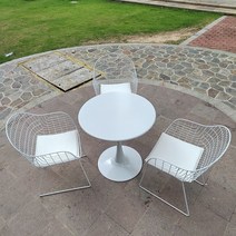 아웃도어가구 조립 지방 법원 베란다 테라스 금속 의자 평상, T05-한밥상 세 의자 화이트