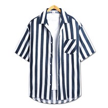 탑보이 오버핏 굵은 스트라이프 캐주얼 반팔셔츠 (MN480)