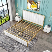 호텔식 프레임 더블 베드 부부침실 모텔 럭셔리 침대, 1200mmX2000mm 화이트 소프트 골드